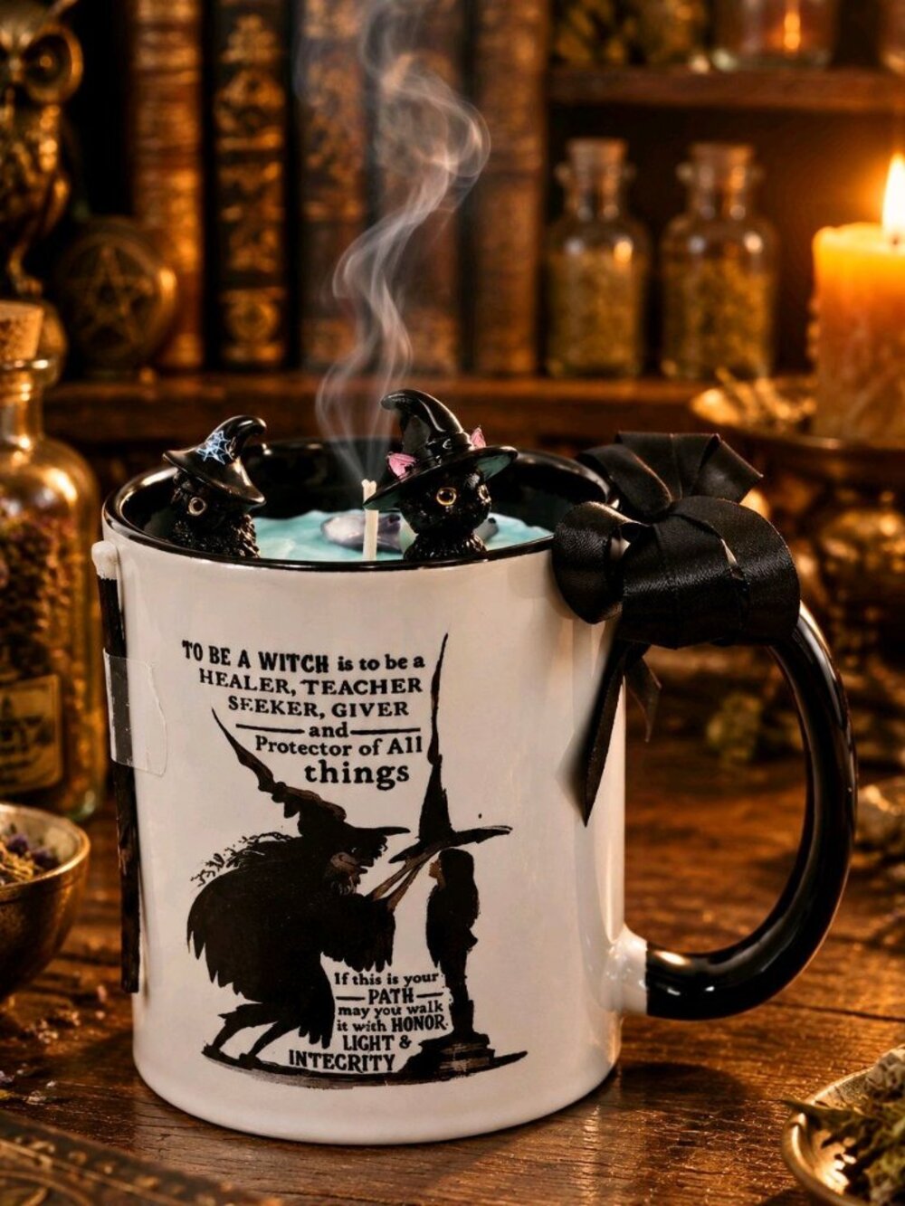 Artisan One Moon Flame Hedgewitch Hearth Witch Mug Rosemary Cedar Mug Candle New